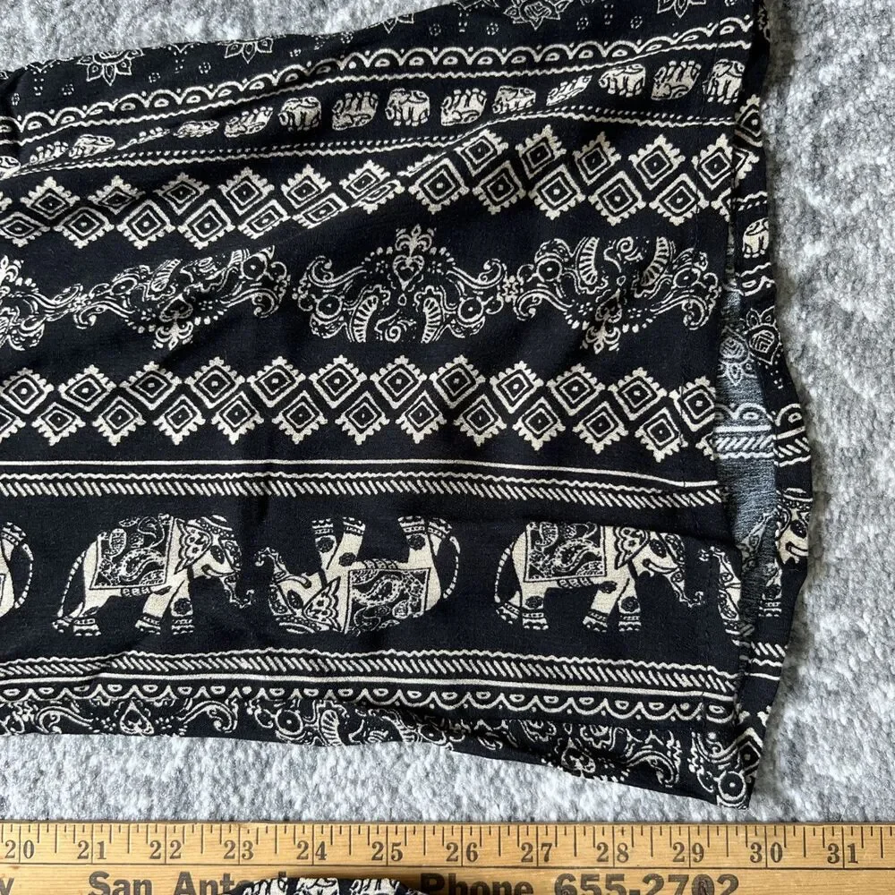 Soft Surroundings Elephant Print Palazzo Pant Black Tan Large Elastic Tassel NWT - Picture 9 of 11